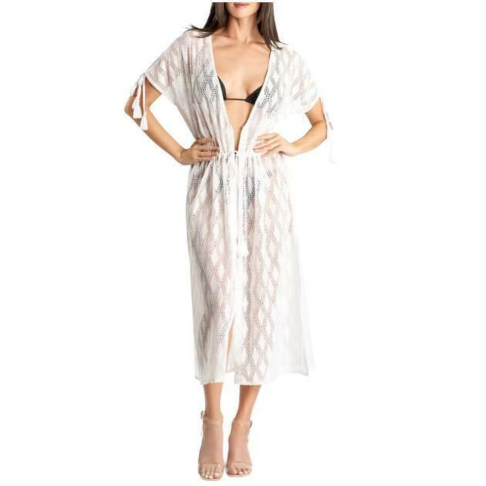 La Moda Clothing Women's White Mesh Tassel Swim Cover Up One Size NWT